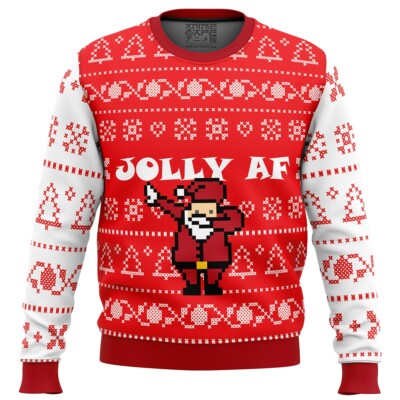 Jolly AF Ugly Christmas Sweater Festive Gift for Holiday Fun Enthusiasts