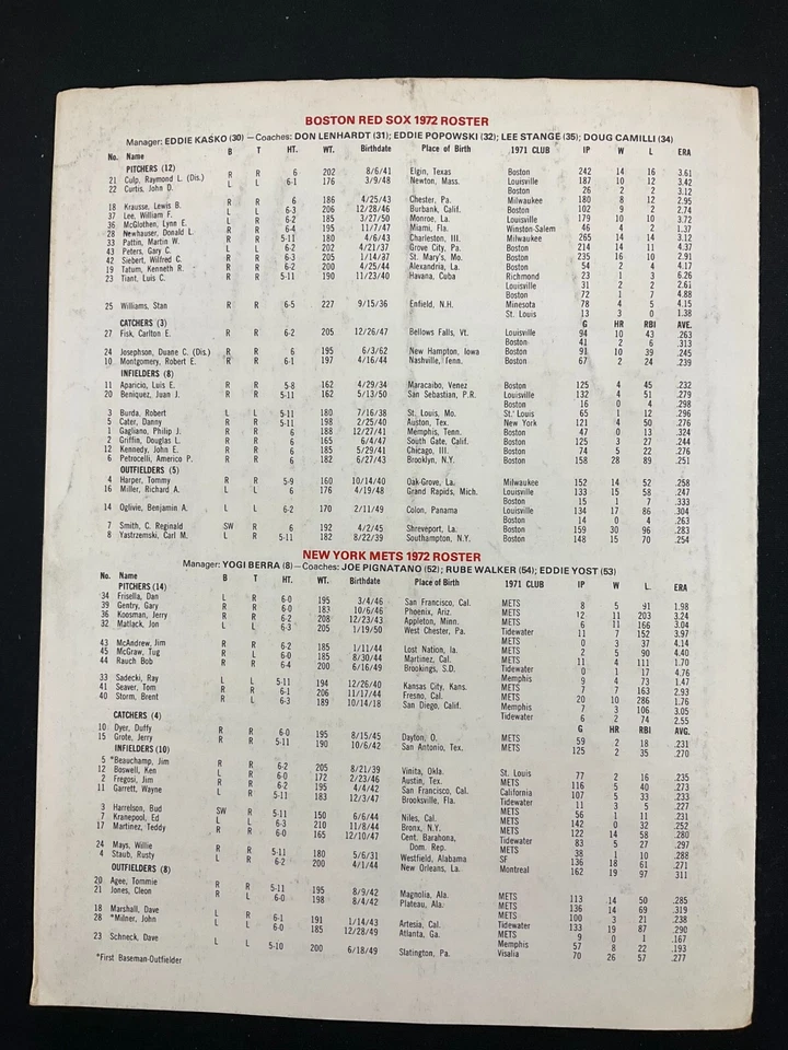 Almas Temple Shrine Baseball Game August 1972 Boston Red Sox New York Mets - Image 2 of 2