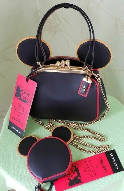 COACH DISNEY HARING MICKEY MOUSE KISSLOCK BAG + COIN CASE SET:NWT
