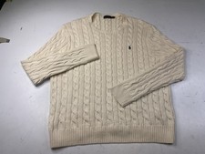 Polo Ralph Lauren Sweater Mens XXL Ivory Cable Knit Cotton Crewneck Pullover