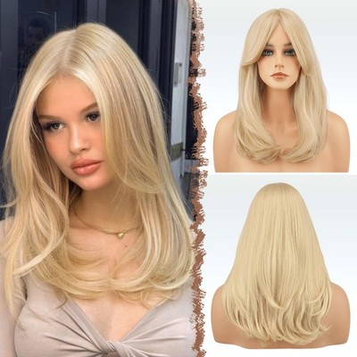 FESHFEN-Perücke, lang mit Pony, hellblond, 45 cm