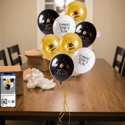 15er Set Abschluss Luftballons Gold Schwarz für Graduation Party Deko