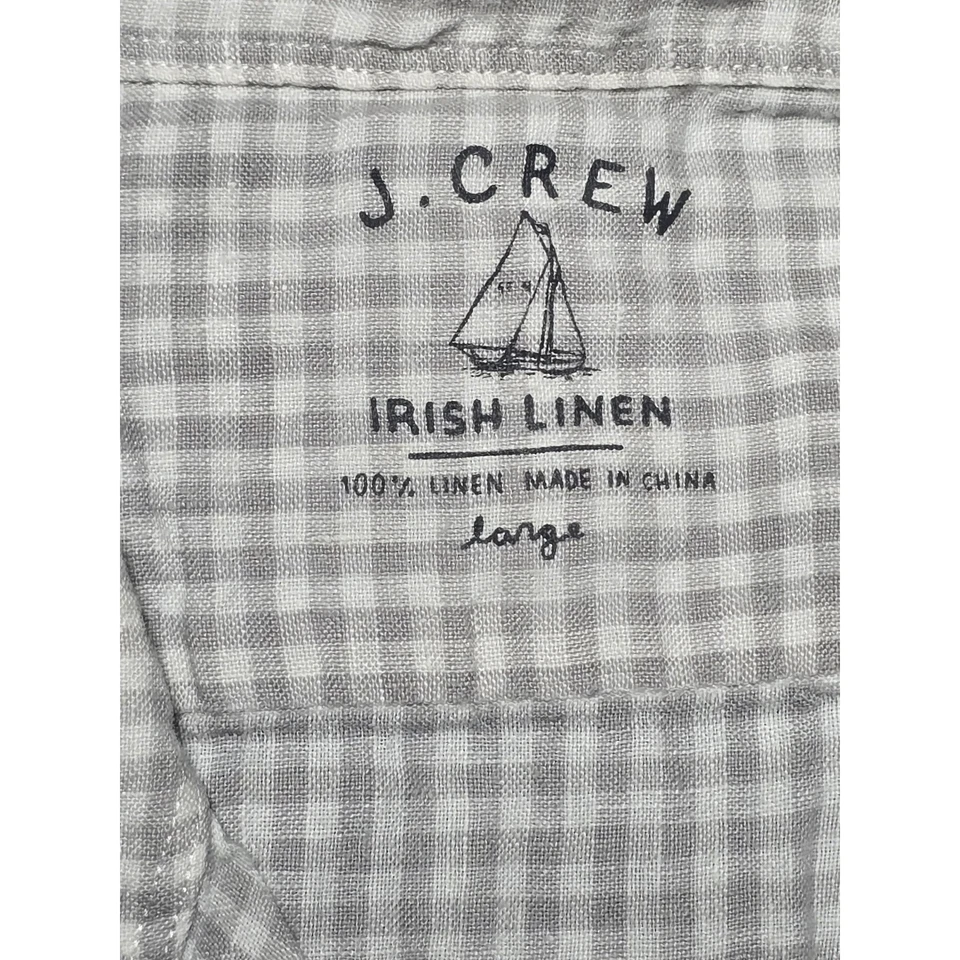 J.Crew Mens Irish Linen Gingham Check Camp Short Sleeve Button Down Shirt Large - Image 2 of 4