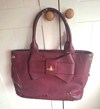 Vivienne Westwood Burgundy Pebbled Leather Tote Bag, Bow, Zip, Gold