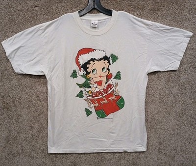 Vintage Betty Boop Mens T Shirt XL 90s Christmas tree stocking Santa hat