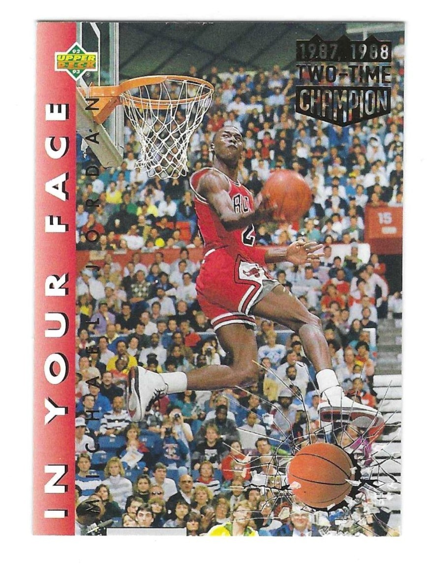 1992-93 UPPER DECK #453 MICHAEL JORDAN IN YOUR FACE BASKETBALL CARD (NM-MT)