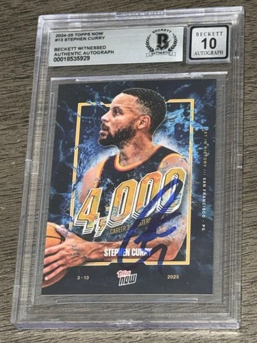 2025 Topps Now #13 Signed Stephen Curry 4000 Career 3 Pointers BAS (BGS 10 AUTO)