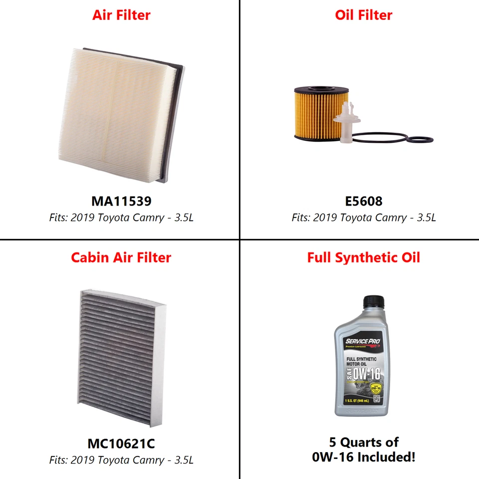 2019 Toyota Camry 3.5L Complete Oil, Air & Cabin Filter Kit (0W-16) - Image 2 of 4