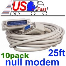 10pack 25ft DB9 FEMALE DB25 pin MALE Serial Null Modem Data Cable,Nul wired Cord