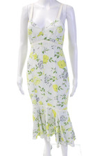 Cinq à Sept Womens Slip Dress White Silk V-Neck Floral Midi Size 2