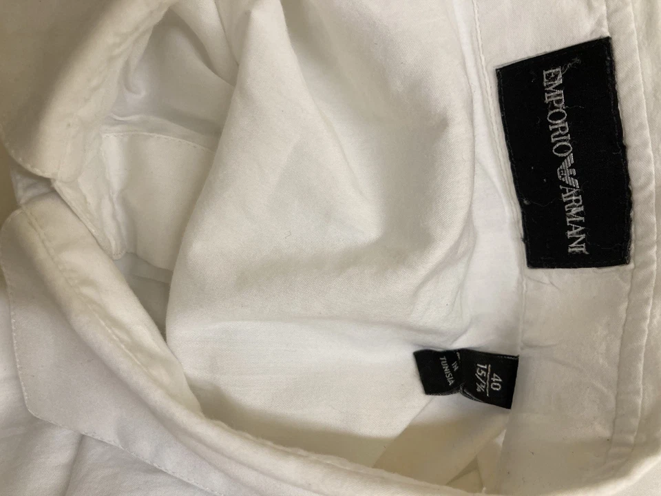 Camisa Emporio Armani Para Hombre 40/15 3/4 Blanco Cuello Abotonada Sólida Foto 3 de 4