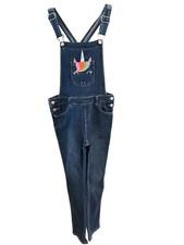 Cat And Jack Girls Stretch Denim Blue Overalls Unicorn Size 10-12