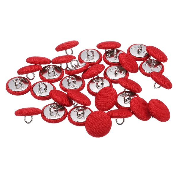 30Stk 28L Stoffbezogene KnöPfe 18Mm Runde MetallknöPfe Mit Satin-NäHknopf, Rot-image