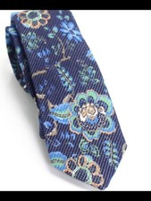 BAR III Mens Navy Floral Slim Neck Tie