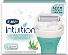 Schick Intuition Sensitive Skin 3 Razor Refills, Aloe & Vitamin E, NEW IN BOX
