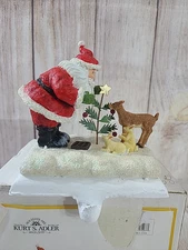 Santa's World Kurt Adler Santa Christmas Stocking Holder Polyresin Deer Bunnies