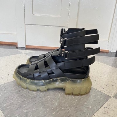 Rick Owens Women's Black Leather Hiking Tractor Gladiator Sandal Shoes 39