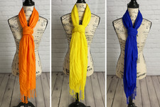 Lightweight Cotton Scarf with Fringe   Choose Color Orange, Yellow, or Royal 