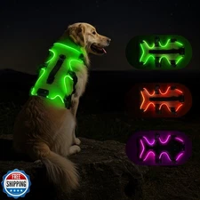 Fiveda Light Up Dog Harness LED Dog Vest - USB-C Rechargeable RGB 9-LED, Slow