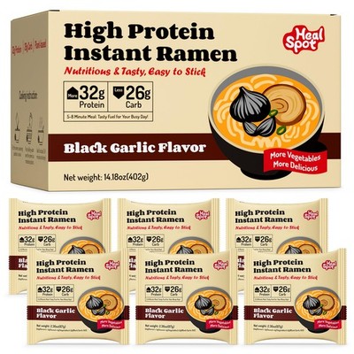 High Protein Instant Ramen, 6 Pack Non Fried Ramen Broth, 32g Plant Based Pro...