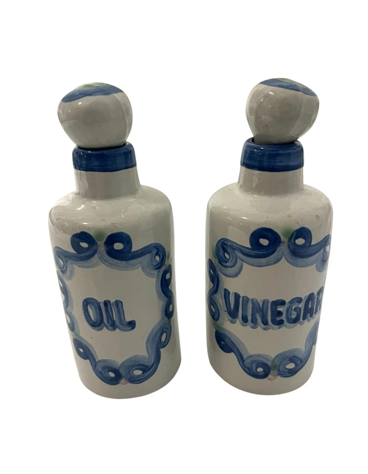 Hadley Stoneware Pottery Oil & Vinegar Dispensers w/Stoppers FolkArt Bottles