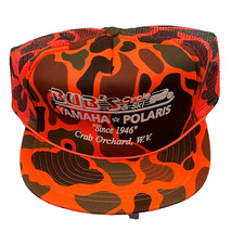 Vintage Yamaha Polaris Camo Trucker Hat Bub's Cycle & Ski Blaze Orange 90s Cap