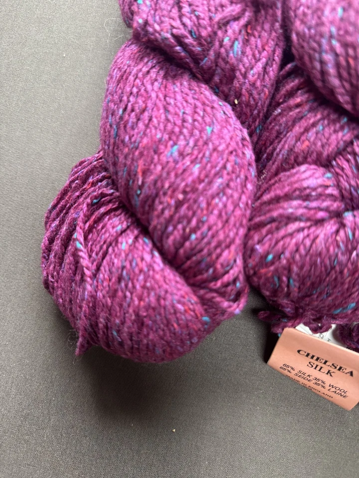 VTG CHELSEA SILK YARN - Fuchsia Tweed 5 Skeins Silk/Wool 105yds Aran Weight NOS - Image 4 of 4