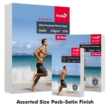 Assorted Size Pack - Koala Ultra Premium Satin Photo Paper 72lb Inkjet Printer