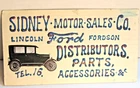 vintage SIDNEY MOTOR SALES CO. LINCOLN FORD FORDSON advertising sign HANDMADE