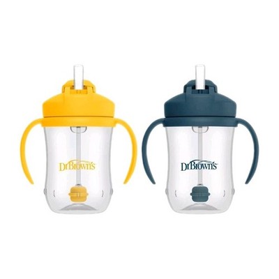 Dr. Brown's Milestones Baby's First Sippy Cup w Straw 6m+ 9oz 2 Pack Yellow/Blue