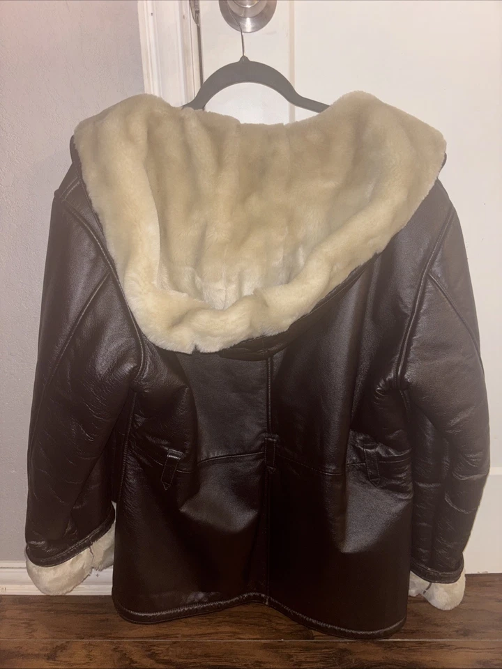 Chaqueta Wilson de cuero marrón con capucha talla grande vintage para mujer Foto 3 de 4