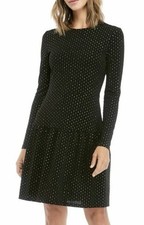 Michael Korrs Black/Gold Glitter Dot Shine Stretch Flounce Dress Size Medium NWT