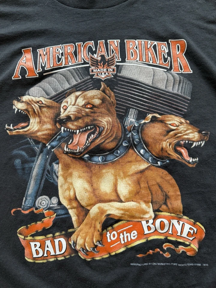 RARO DE COLECCIÓN 92 NOS 3D Emblema MOTERO AMERICANO CERBERUS BAD TO BONE HARLEY Talla XL Foto 2 de 4