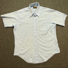 Sears Vintage 70s Mens L Blue Perma-Prest Short Sleeve Button Down Shirt Japan