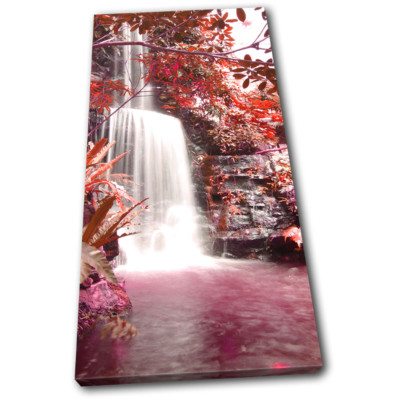 Waterfall Forest Red Landscapes SINGLE Leinwand Wand Kunst Bild drucken