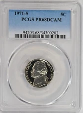 1971 PROOF NICKEL PCGS PR68DCAM PF68 DEEP CAMEO