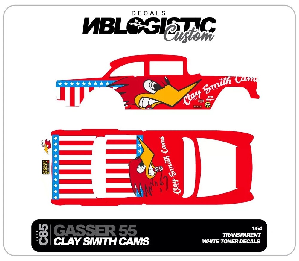 '55 CHEVY GASSER Universal WaterSlide Decal For Hot Wheels 1/64 Scale 078