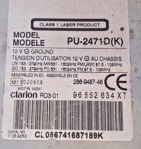PEUGEOT 807 RADIO CD CLARION RD3-01 96552634XT PU2471D (K) - Bild 2 von 9