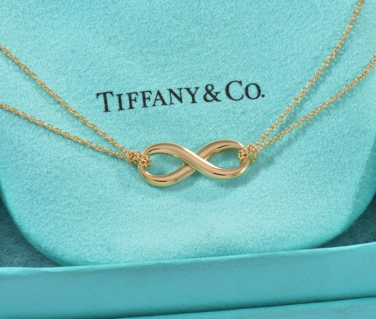 Tiffany & Co 18K Yellow Gold Infinity Pendant Double Chain