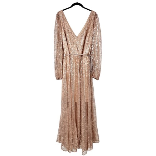 Maxi abito City Chic Luxe notti stellate oro rosa paillettes maniche lunghe 16 - Foto 5 di 15