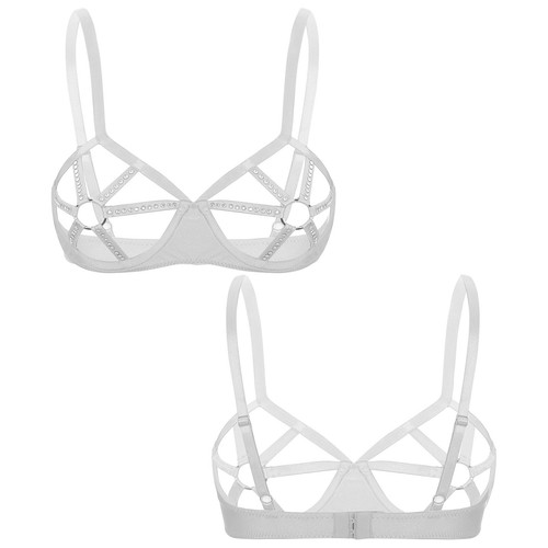 Womens Bra Lingerie Bras Cutout Cup Top Underwired Underwear O-ring Tops Shiny - Picture 20 of 35