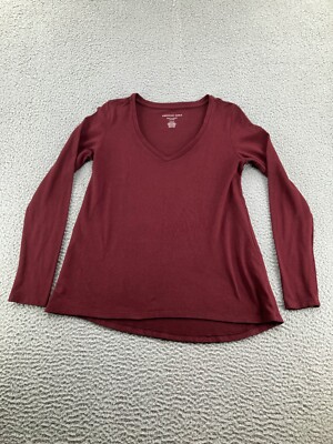 American Eagle Shirt Womens Medium Red Maroon Soft Sexy Plush Long Sleeve V Neck