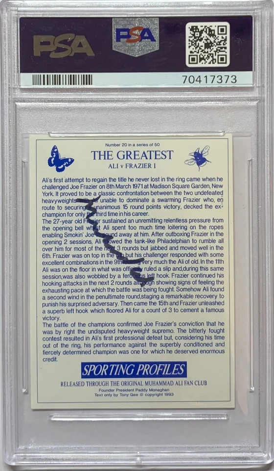 1993 Sporting Profiles MUHAMMAD ALI Frazier PSA Autograph ON CARD Auto RARE - Image 2 of 3