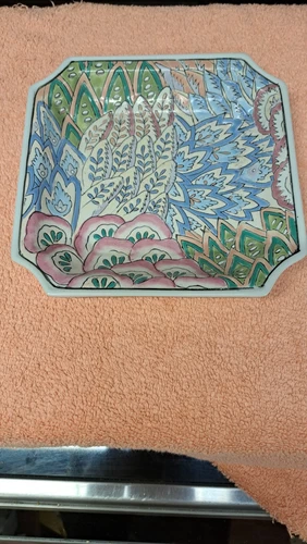 Ornamental Hand Painted Colorful Decorative Square Plate