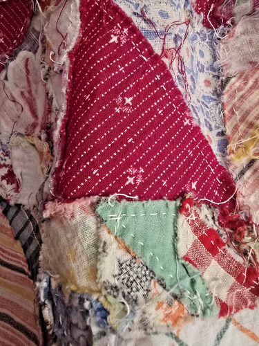 Antikes Quilt-Top unvollendet Ende 1800er Anfang 1900 Futtersack Stoff handgenäht - Bild 15 von 23