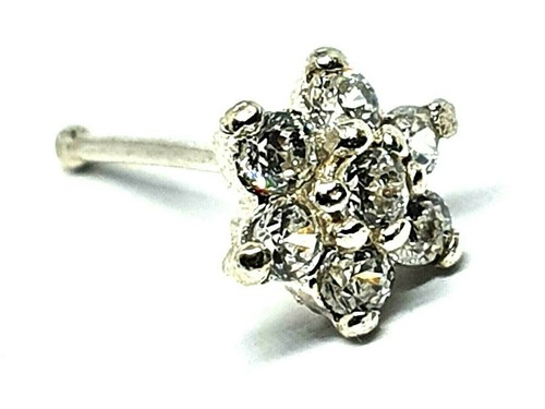 Fiore Naso Borchia Argento 7 Cz Artiglio Set Cristallo Cubico Grappolo 22g 0,... - Foto 3 di 12