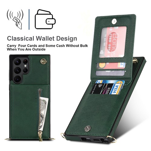 Para Samsung S25 Ultra S24 FE Cremallera Bandolera Correa Billetera Tarjeta Cuero PU Estuche - Imagen 24 de 61