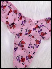 Vintage 90s Flutter PANTIES Ditsy Floral THONG Pink Chiffon String Bikini L/XL
