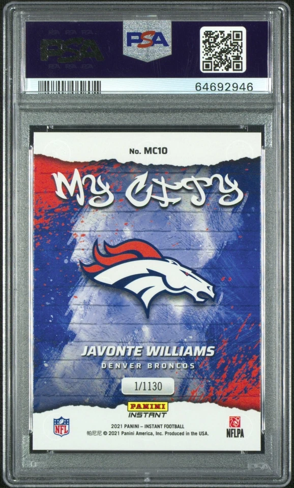 2021 PANINI INSTANT JAVONTE WILLIAMS ROOKIE MY CITY BRONCOS #MC10 RC PSA 9 POP 1 - Image 2 of 4