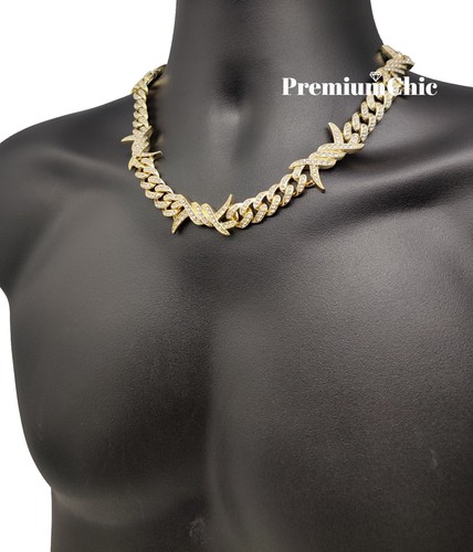 Mens ICED Miami Cuban Link Chain Spike Thorn Necklace Plated CZ Hip Hop Jewelry - Picture 20 of 20